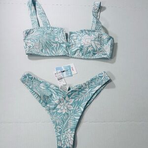 Roxy Pale Green Floral Print Bikini Set Very Cheeky L /XL